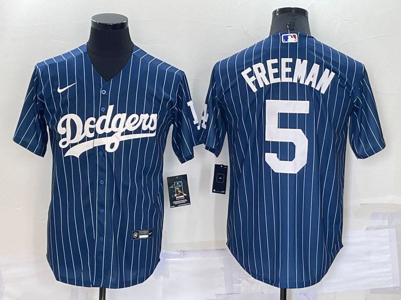 Men Los Angeles Dodgers 5 Freeman Blue Stripe Throwback Nike 2022 MLB Jerseys